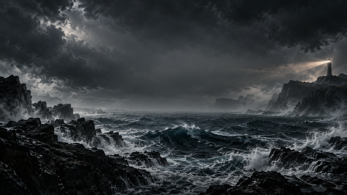 Drift & Dagger stormy ocean and lighthouse hero background